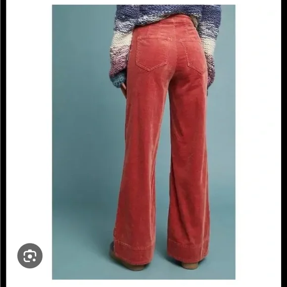 Anthropologie PILCRO wide leg CORDUROY button front PANTS rose colored size 32 - Picture 2 of 7